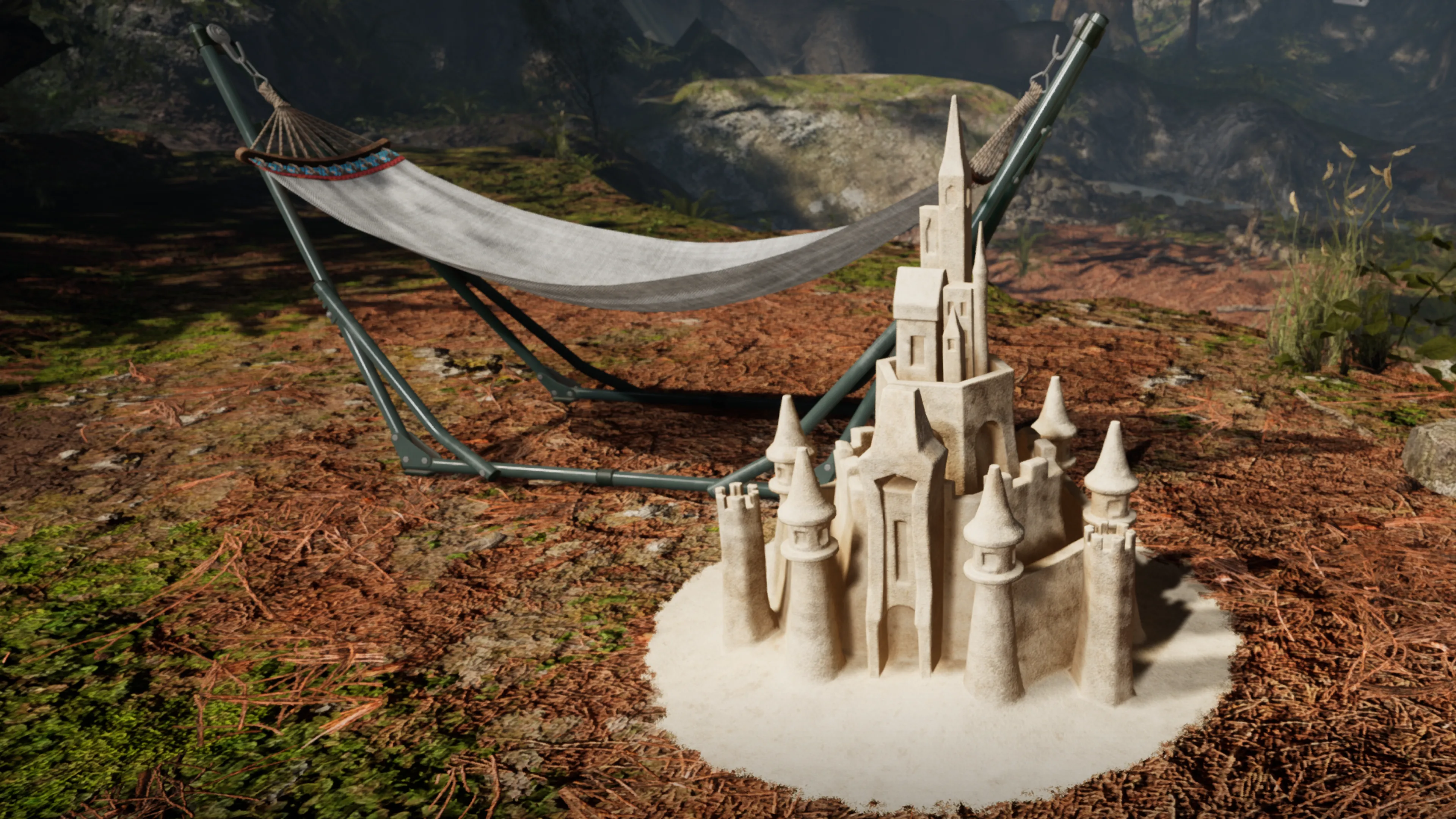 hammock and sand castle